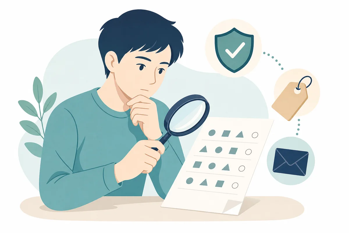 オンラインIQテストの信憑性と怪しいサイトの見分け方を解説するイラスト